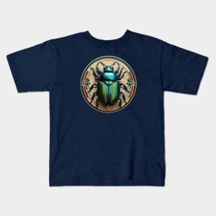 Shiny Blue Beetle Embroidered Patch Kids T-Shirt